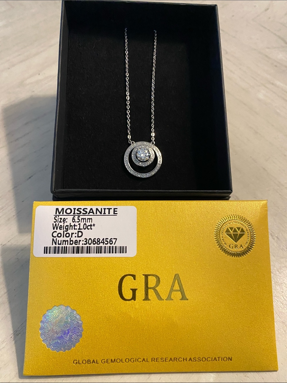 925 Sterling Silver round double halo 1.0CT MOISSANITE 6.5mm GRA certificate